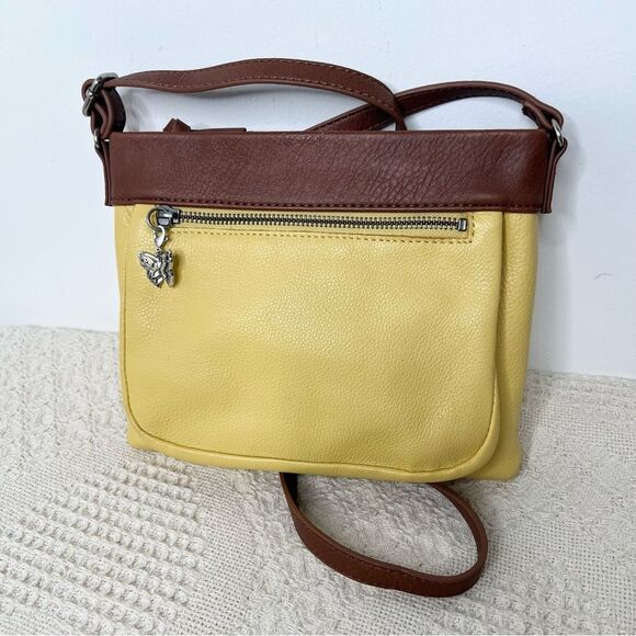 The Sak Crossbody Sanibel Leather Sunlight Yellow Brown Colorblock Slim - Picture 1 of 8